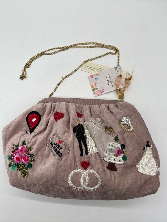 handmade in India Handbags - NWT Handcrafted India Velvet Beaded Purse Applique Just Married Wedding Bridal
